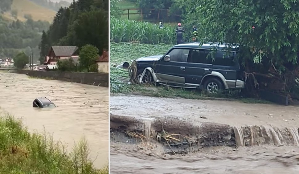 Dezastrul lăsat în urmă de ploile torenţiale. Maşini surprinse plutind pe râul Arieş 