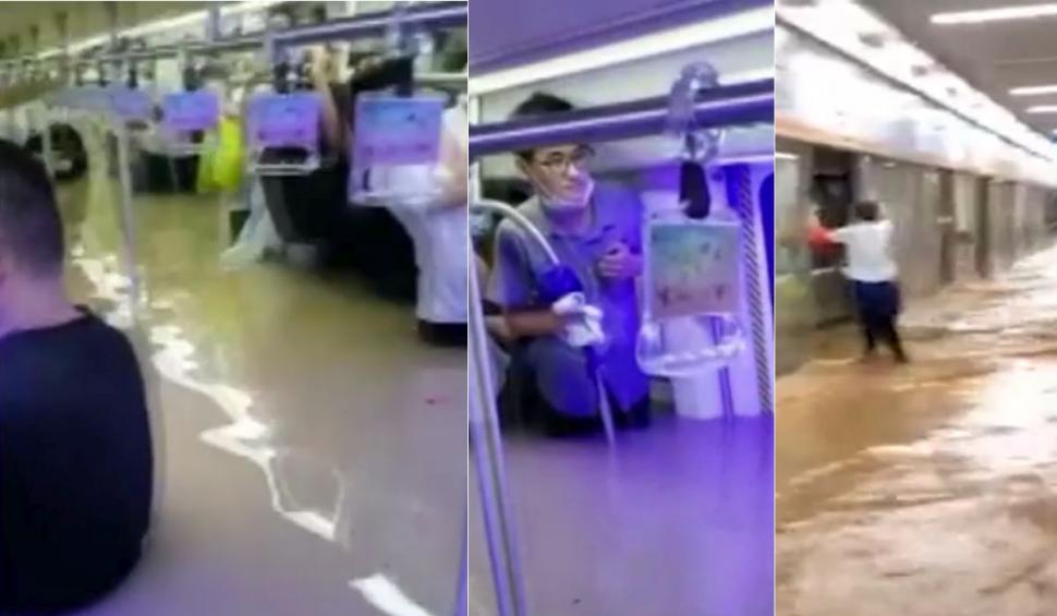  Călătorii blocați în vagoane de metrou s-au agățat de tavan pentru a scăpa cu viață, în urma inundațiilor catastrofale din China 717868