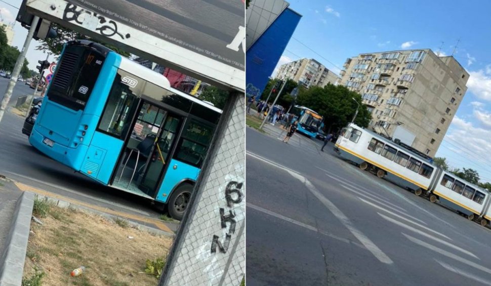 Accident între un autobuz STB şi un tramvai, în zona Liberty Mall din Bucureşti