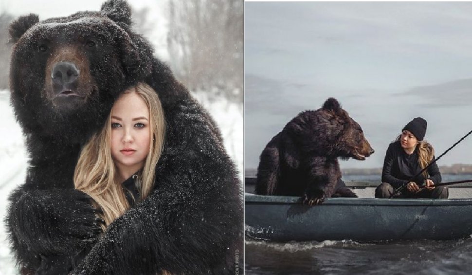 "Masha şi Ursul" în viaţa reală. Imagini inedite cu o rusoaică şi ursul ei Archie, la pescuit