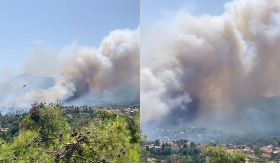 Incendiu forestier izbucnit în Atena se extinde rapid din cauza vântului. ”Este scăpat de sub control”