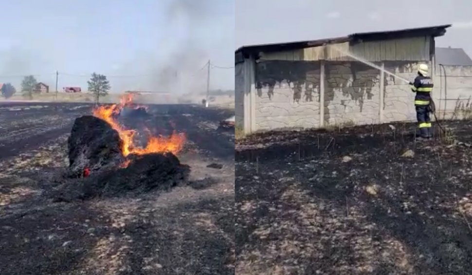 Incendiu pe zece hectare de teren, în Bihor. O fermă și mai multe gospodării, în pericol