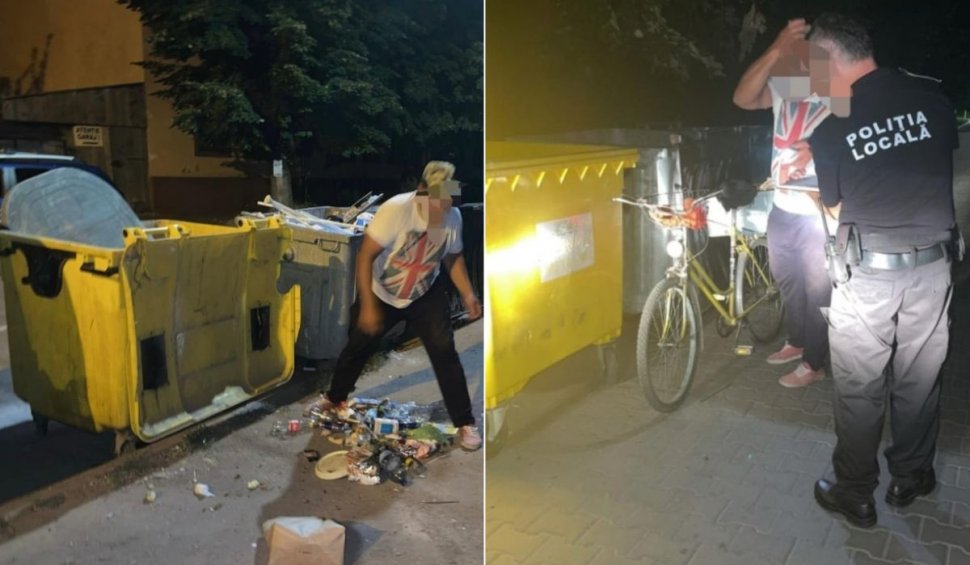 Bărbat surprins de camerele de supraveghere când împrăștia gunoiul din pubele pe trotuar, în Arad