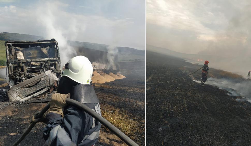 Incendiu devastator la Bunești. Peste 35 de hectare de grâu și miriște au fost mistuite de foc
