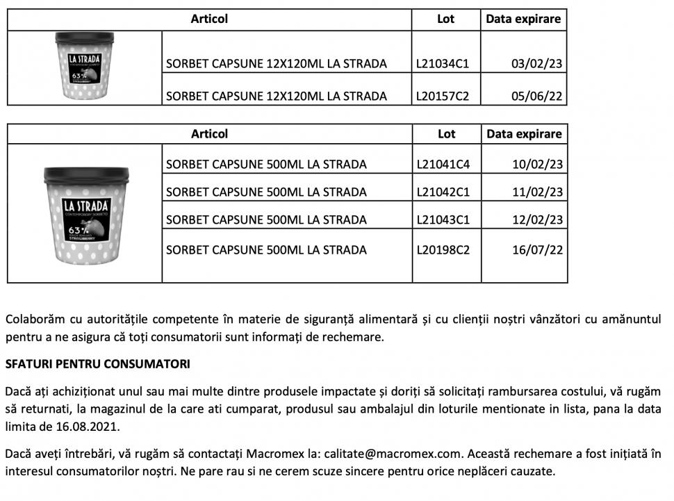 Cora retrage mai multe loturi de înghețată La Strada. Oxid de etilenă folosit peste limitele legale 720213