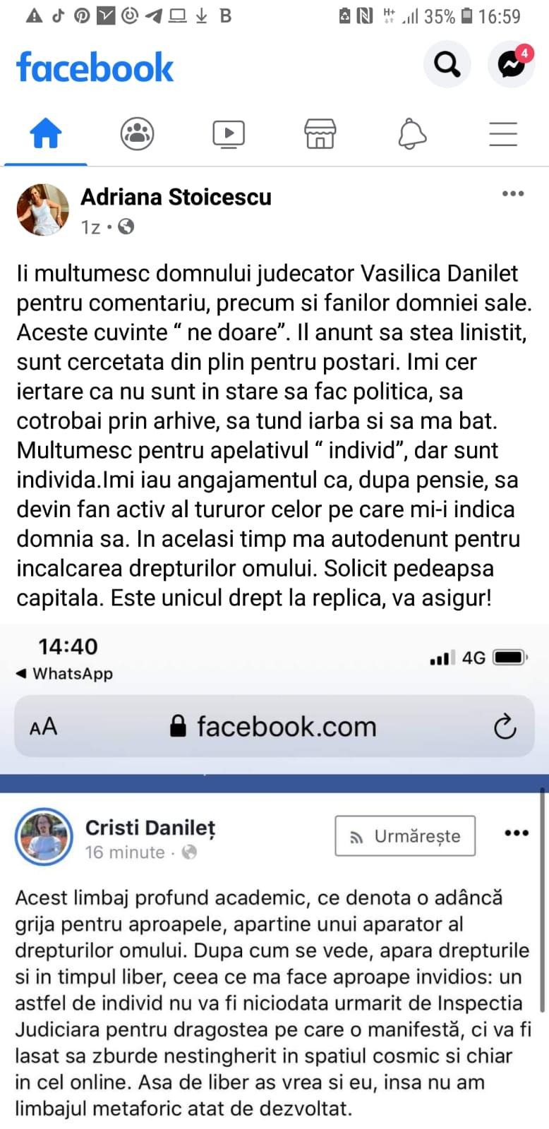 Judecătoarea Adriana Stoicescu, contre acide cu Danileţ pe tema LGBTQ: "Mă autodenunţ pentru încălcarea drepturilor omului. Cer pedeapsa capitală" 720970