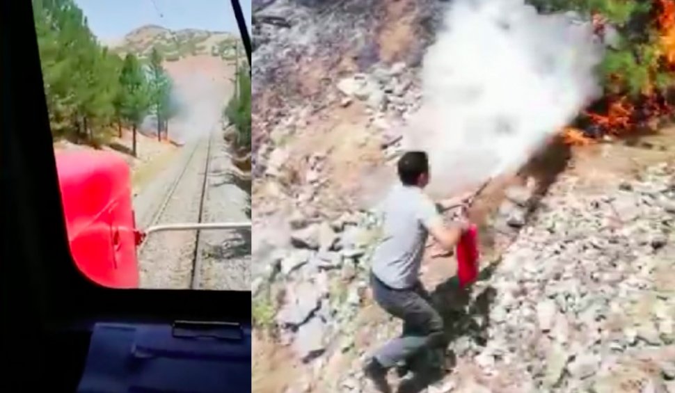 Mecanicii unui tren din Turcia au oprit garnitura ca să stingă flăcări în pădurea prin care treceau