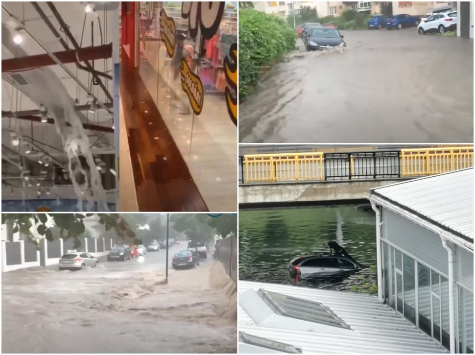 Ploile torenţiale au făcut prăpăd în Cluj. Tavanul unui mall a cedat şi mai multe magazine au fost inundate