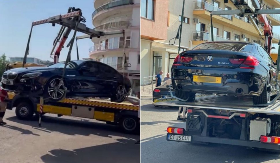 BMW cu număr indecent, săltat de Poliţia Locală după ce a blocat un întreg cartier, în Mamaia