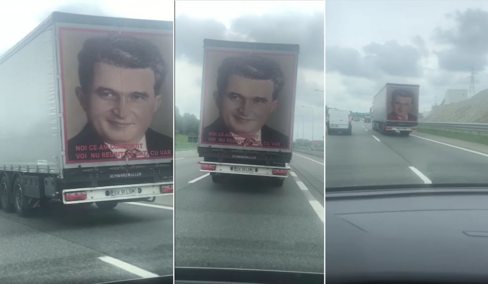Un şofer român a făcut senzaţie pe o autostradă din Italia. Nicolae Ceaușescu, ”plimbat” cu TIR-ul pe șoselele din Europa