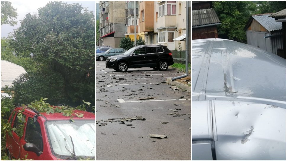 Imagini după furtuna puternică din judeţul Suceava. Vijelia a smuls acoperişurile şi a distrus mai multe maşini
