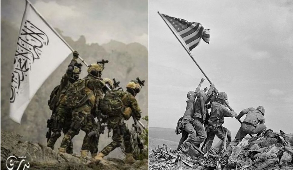 Cum își bat joc talibanii de americani: combatanții Badri 313 au "jucat" scena steagului de la Iwo Jima