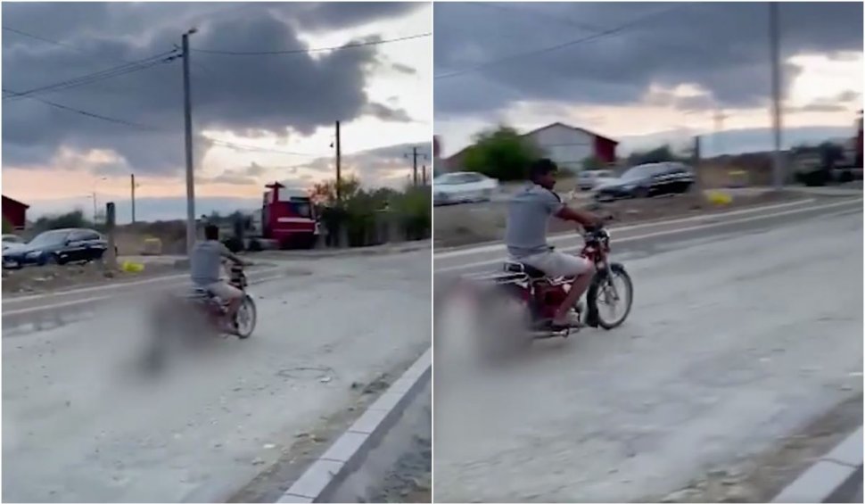Bărbat, filmat în timp ce târăște un câine, cu un moped. Animalul a murit