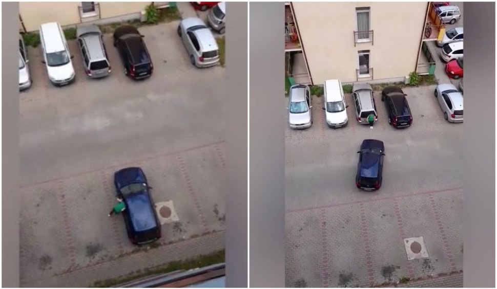 Un şofer se chinuie minute în şir să parcheze într-o parcare goală, dirijat de o femeie, la Cluj 