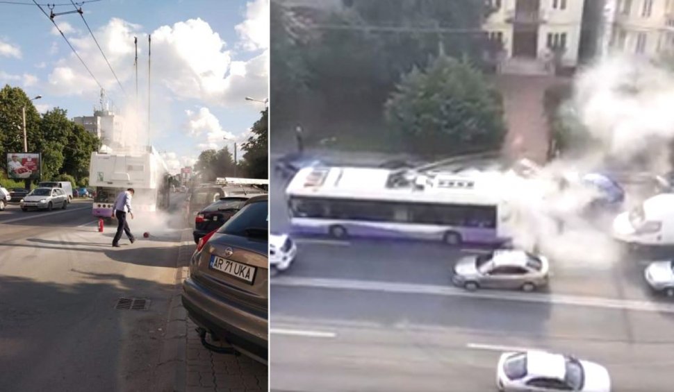 Panică într-un troleibuz din Timișoara: Călătorii s-au autoevacuat după ce vehiculul a fost cuprins de fum