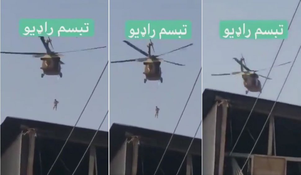 Talibanii zboară peste Kandahar cu unul dintre elicopterele abandonate de americani și despre care oficialii SUA spun că nu mai pot fi folosite