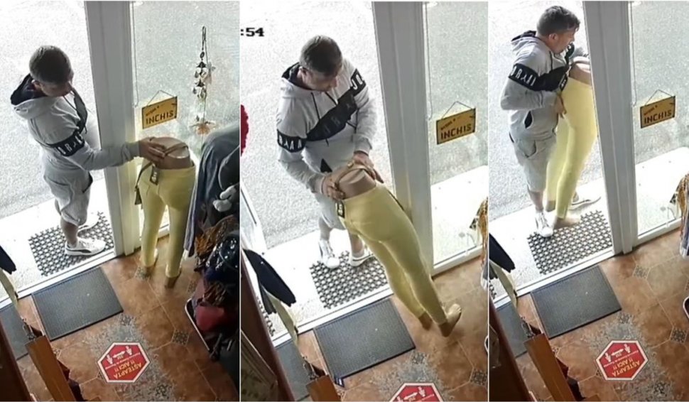 Un bărbat, surprins în timp ce fură haine dintr-un magazin din Bârlad, cu tot cu manechin, în plină zi