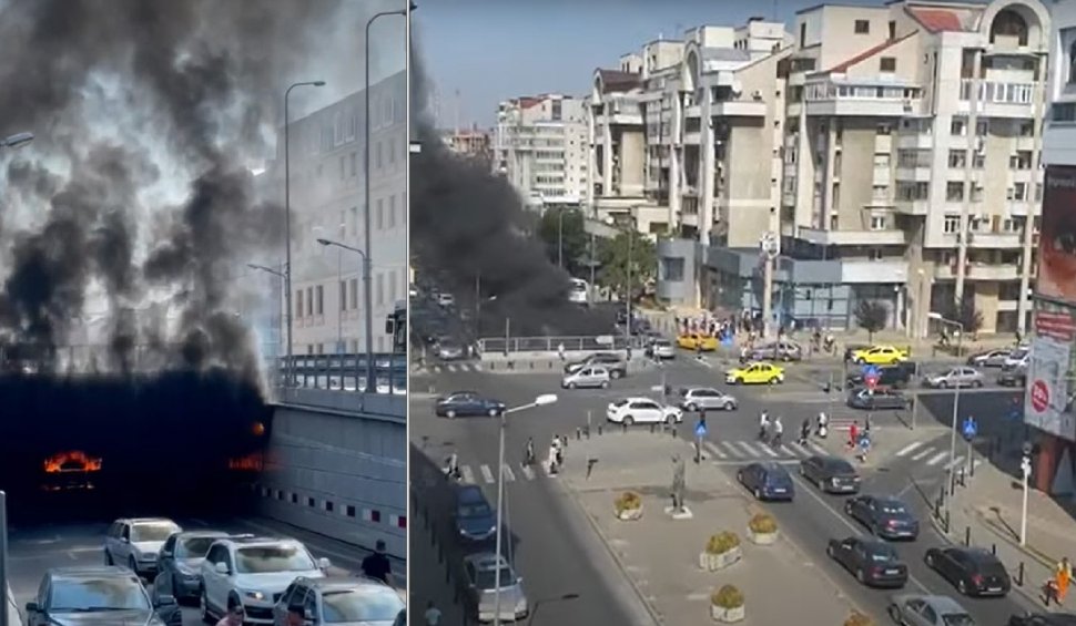 Panică în centrul Craiovei, după ce o maşină a ars ca o torţă în pasajul subteran