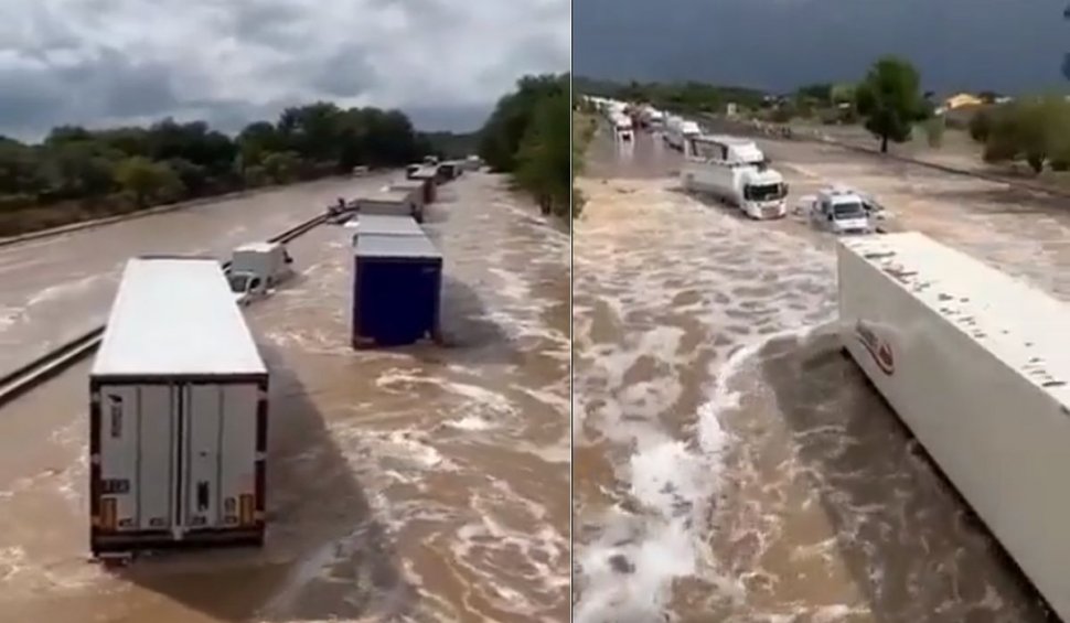 Inundații masive în Franța, cu cel puțin doi dispăruți și camioane blocate de viituri pe autostradă