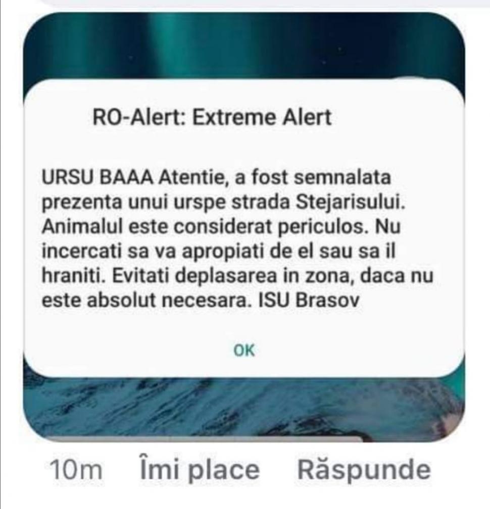 Mesaj RO-Alert de tot râsul la ISU Brașov: "Ursu baaa" 727774