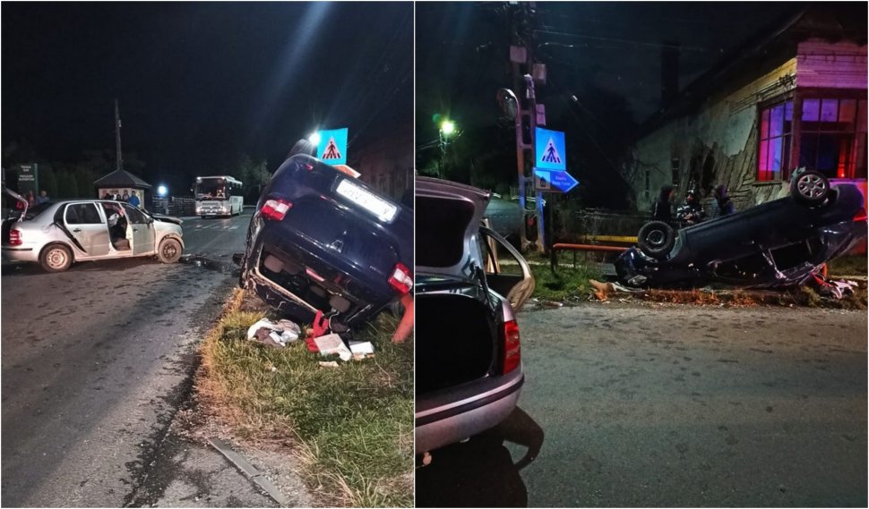 Accident cu patru victime în Argeş, după ce şoferul unei maşini s-a izbit de un alt autoturism care s-a răsturnat