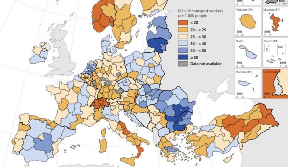 Sudul Munteniei este regiunea din UE cu cei mai mulți angajați în transporturi, 65 la o mie de locuitori, potrivit Eurostat