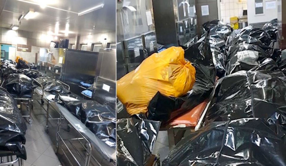 Imagini sumbre dintr-un spital din București. Morga este plină cu morții puși unii peste alții în saci negri