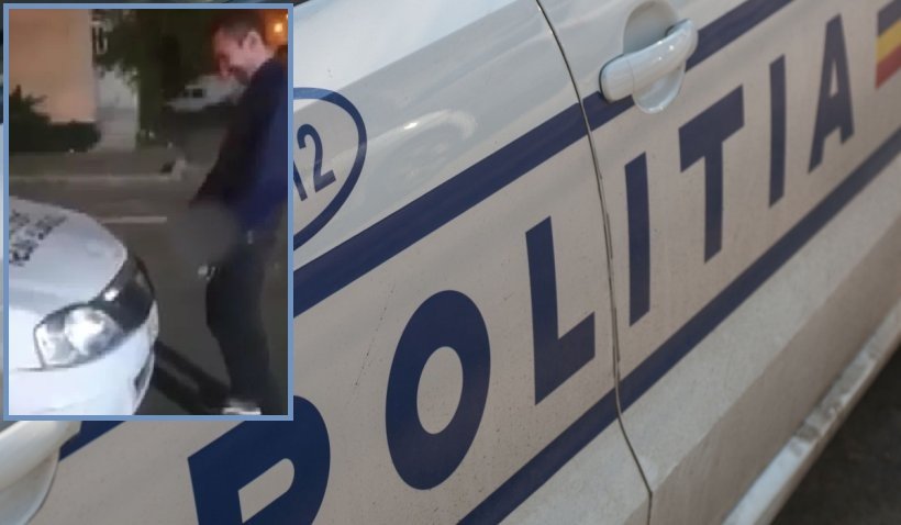 Un tânăr și-a făcut nevoile pe o mașină de Poliție, iar imaginile au ajuns pe internet. Cum au reacționat polițiștii 