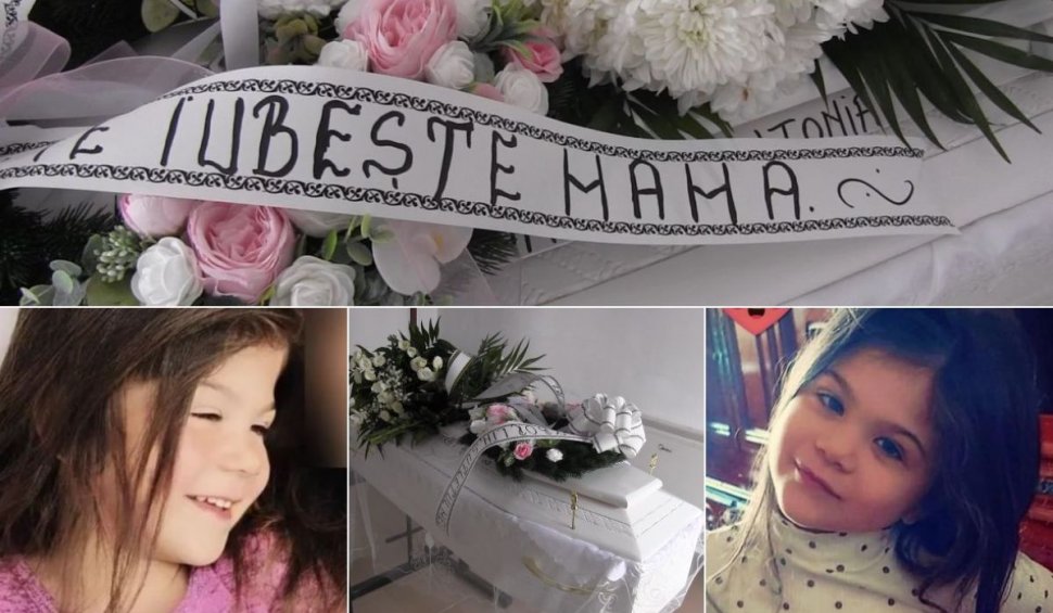Flori şi lacrimi pentru Antonia, fetiţa ucisă de iubitul mamei sale. Fetiţa a fost condusă astăzi pe ultimul drum