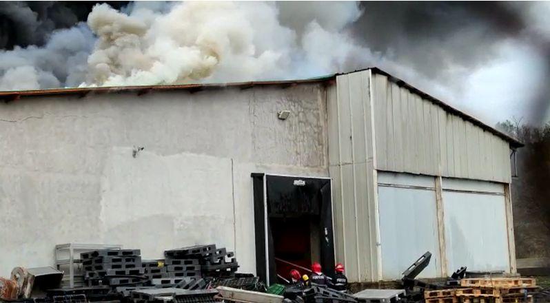 Incendiu de proporţii, pe o suprafaţă de 1.000 de metri pătraţi, la o fabrică de mezeluri din Olt 736082