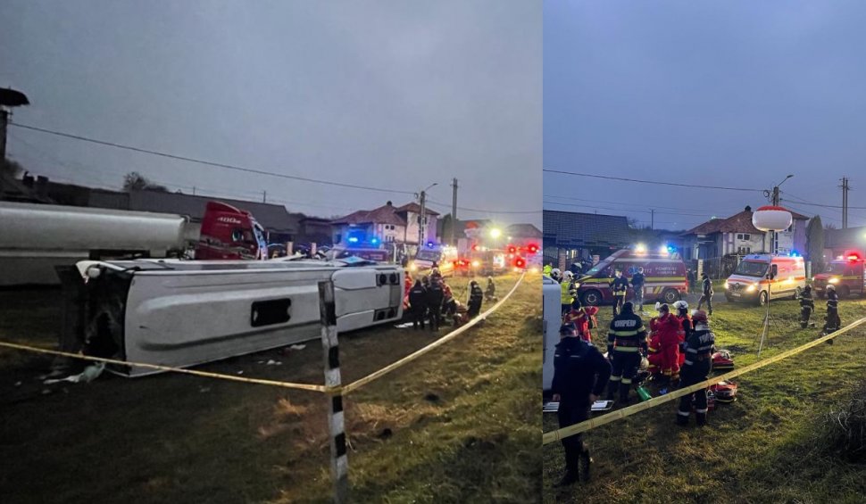 Autocar cu 30 de persoane, izbit de o autocisternă, în Bistrița: Un mort și 14 răniți, planul roșu activat
