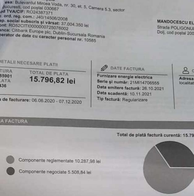 Factură la curent de peste 16.000 de euro pentru o femeie din Craiova. ”Am un TV, un frigider, un boiler şi 4 becuri”    736775