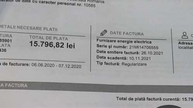 Factură la curent de peste 16.000 de euro pentru o femeie din Craiova. ”Am un TV, un frigider, un boiler şi 4 becuri”   