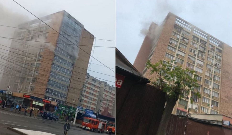 Incendiu puternic într-un bloc din Craiova, intervenţie de urgenţă a pompierilor