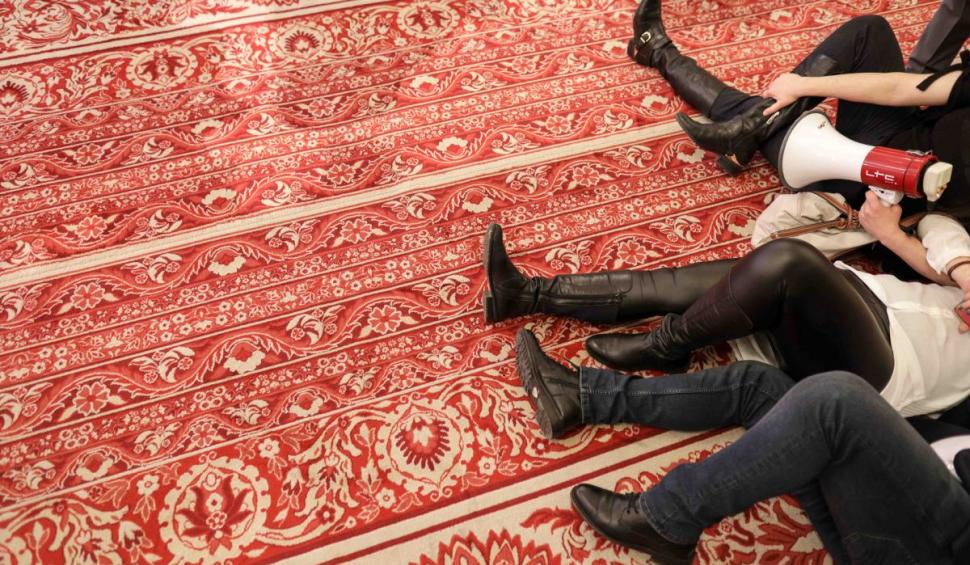 Protest în Parlament. S-au întins pe jos în timpul votului pentru învestirea Guvernului 738038