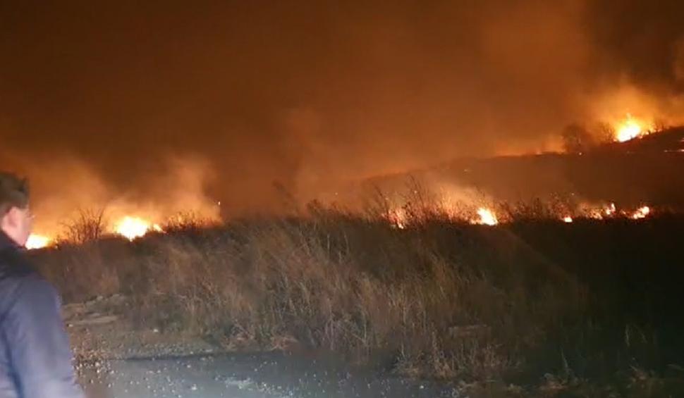 Incendiu de vegetație pe muntele Pietricica, Neamţ. Focul uriaș se apropie de zonele locuite 738832