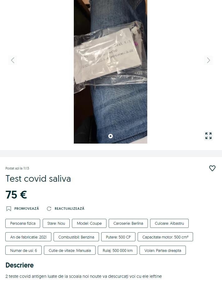 Teste de salivă distribuite în școli, vândute pe internet de părinți și de elevi 739562