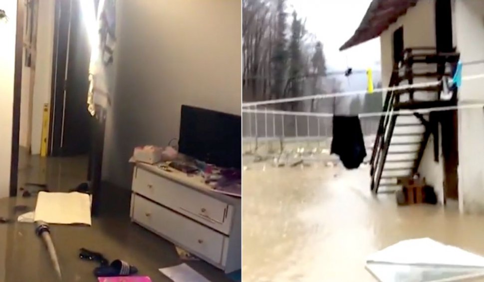 Case și gospodării inundate în Azuga, cu două săptămâni înainte de Crăciun. Oamenii au fost evacuați din locuințe