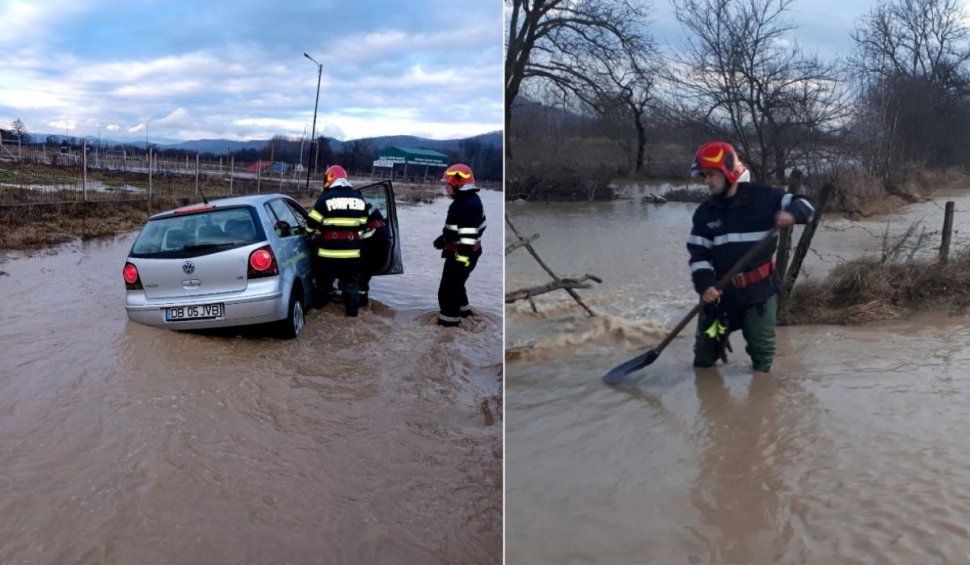 Case inundate în mai multe localităţi, maşini luate de viitură, după ploile torenţiale, în Dâmboviţa