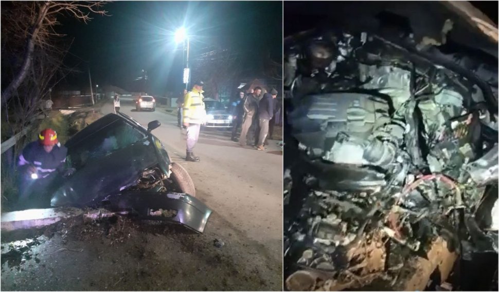 Tânăr mort într-un Volkswagen, după ce a intrat cu peste 110 km/h într-un cap de pod, în Botoşani