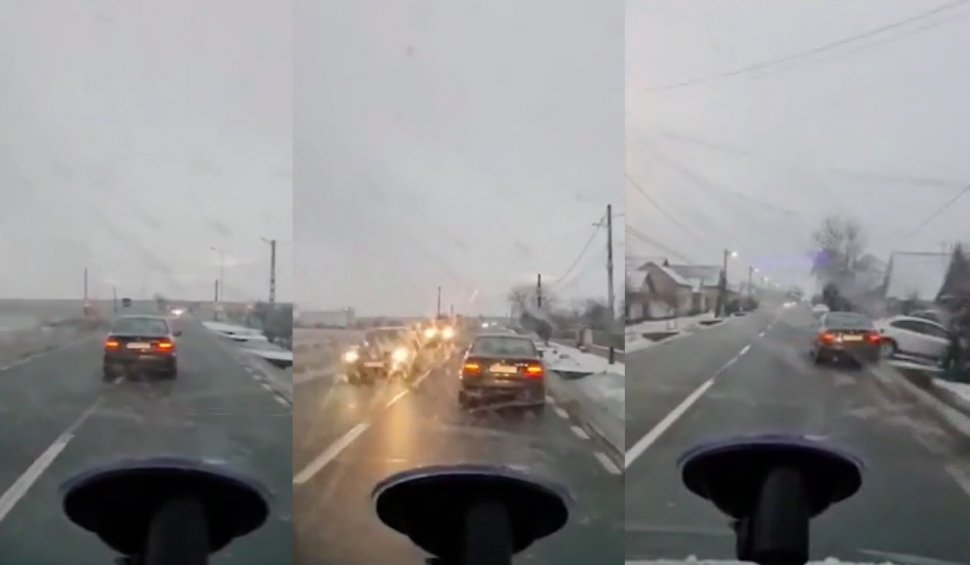 Șoferiță în prag de comă alcoolică, filmată când gonește cu viteză pe o șosea din Maramureș, lovește o mașină și își continuă drumul