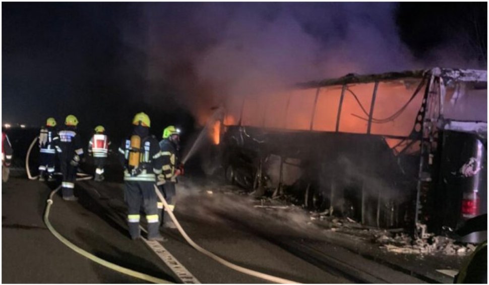 Un autocar cu 13 români la bord a fost mistuit de flăcări pe o autostradă din Austria