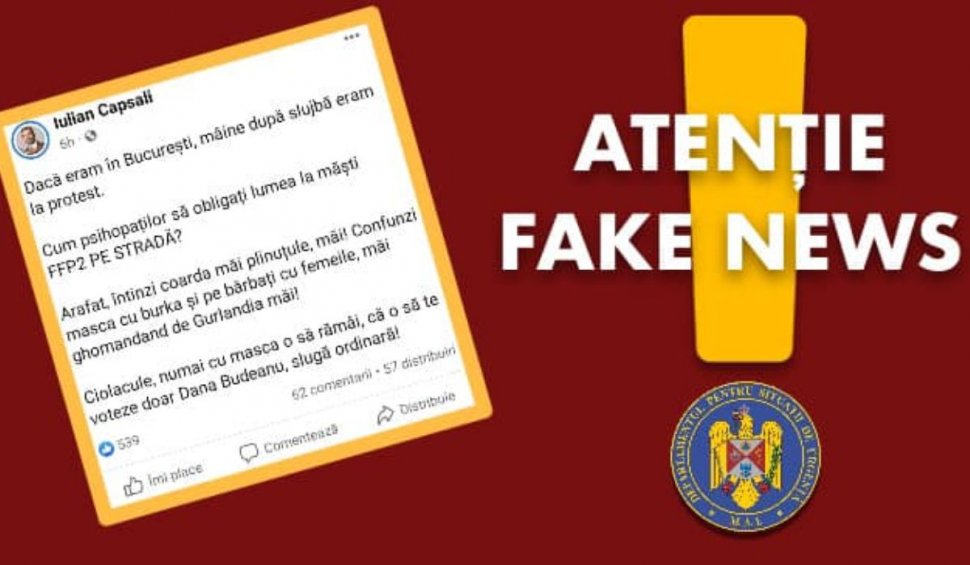 DSU: ”Atenție! Fake news! Se induce în mod eronat populației această informație”