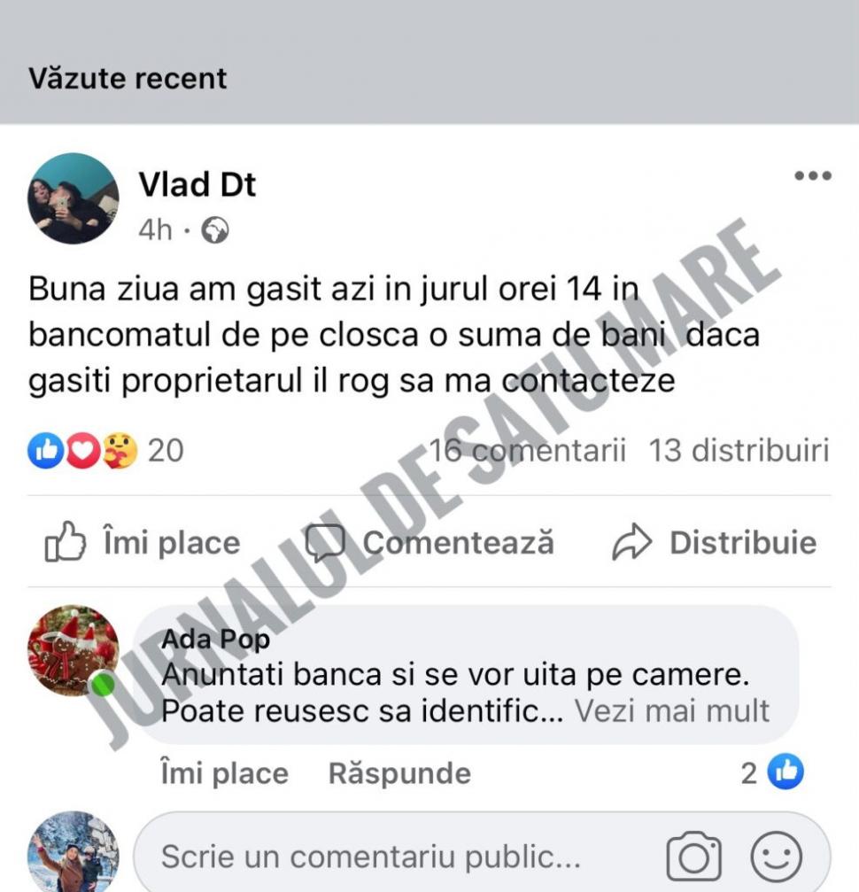 Vlad, din Satu Mare, a găsit 9.700 de lei la bancomat. Ce a făcut elevul de liceu cu banii 744246