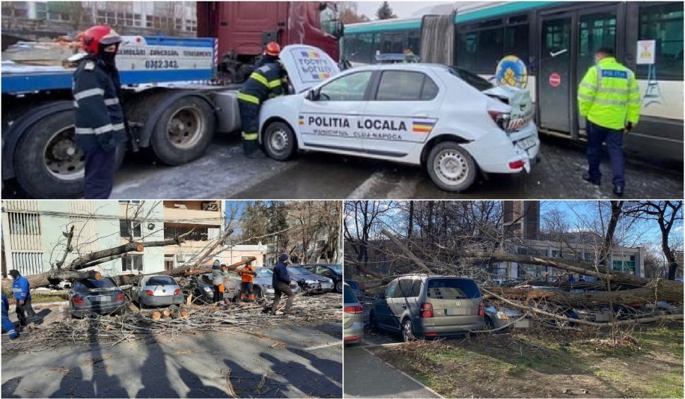 Vântul puternic a făcut ravagii în România: Accidente, copaci doborâţi, acoperişuri de bloc smulse