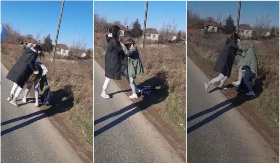 Elevă bătută fără milă de o altă adolescentă pe marginea drumului, în timp ce martorii filmează, la Teleorman