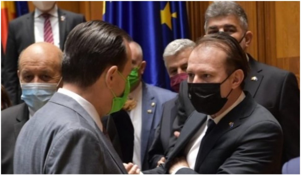 Jigniri la finalul ședinței solemne din Parlament, chiar în fața unui ministru francez. Orban către Cîțu: "Băi nesimțitule!"