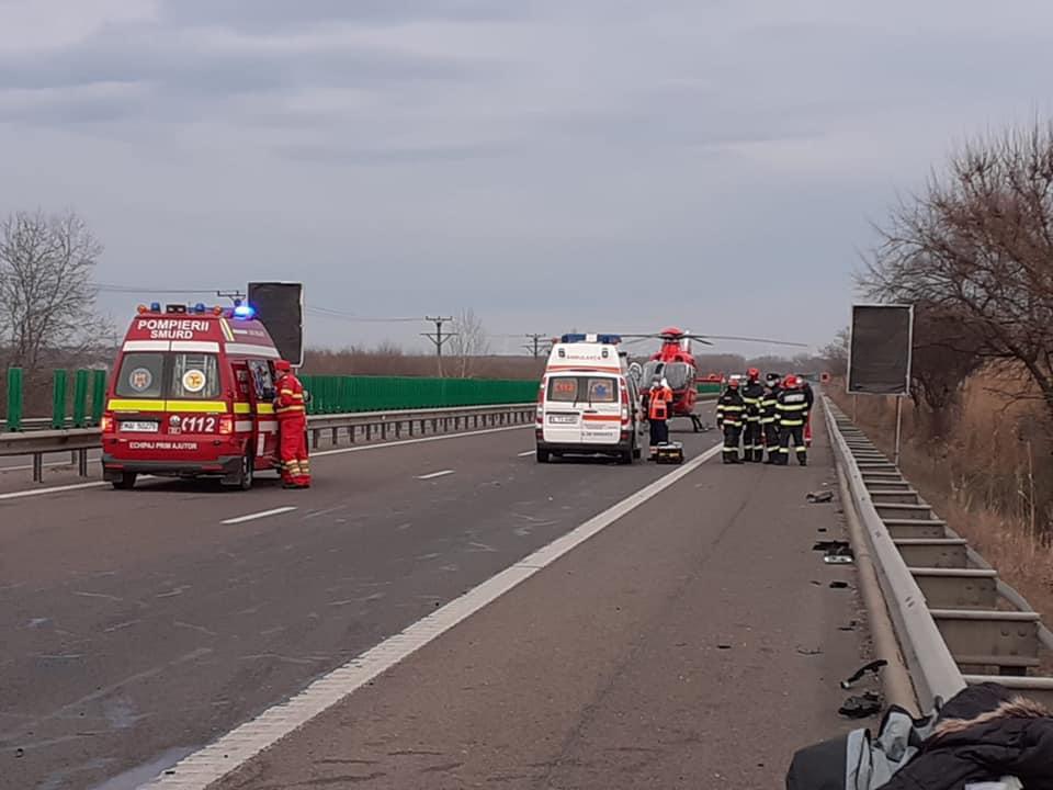 Trafic blocat pe A2 București-Constanța în urma unui accident. A fost solicitat elicopterul SMURD 749502