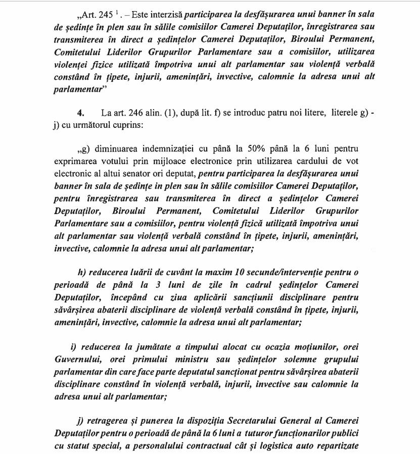 Proiect pentru sancționarea parlamentarilor violenți. Cum s-ar putea modifica Regulamentul Camerei Deputaților | Document 749812