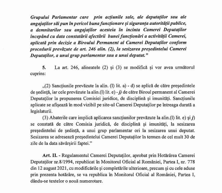 Proiect pentru sancționarea parlamentarilor violenți. Cum s-ar putea modifica Regulamentul Camerei Deputaților | Document 749813
